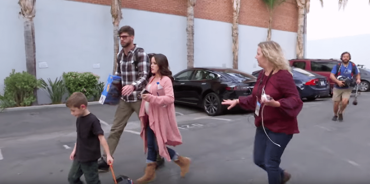 jenelle and david walk off set with jace